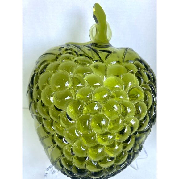 Vtg Green Indiana Glass Grape & Leaf Decorative Bowl Plate With Stem Handle READ - Picture 7 of 11